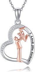 wholesale 925 Sterling Silver Heart Fairy Dance Pendant Necklace with Rose Gold Plated Elements and Cubic Zirconia Stones - I Love You Forever Message Chain s for Her-0-0