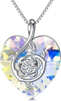 wholesale Sterling Silver Birthstone Heart Rose Pendant Necklace for Women-4-Apr-Diamond