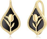 wholesale 925 Sterling Silver Gold Plated Black Onyx Tulip Leverback Earrings Floral  for Women-Tulip earrings