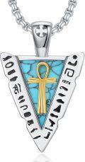 wholesale 925 Sterling Silver and Gold Ankh Cross on Turquoise Arrowhead Pendant Necklace  - Ancient Egypt Jewelry-0-0