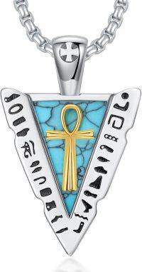wholesale 925 Sterling Silver and Gold Ankh Cross on Turquoise Arrowhead Pendant Necklace  - Ancient Egypt Jewelry-Ankh
