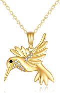 wholesale 14K Gold Hummingbird Pendant Necklace with Cubic Zirconia and 18 Link Chain-0-0