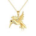 wholesale 14k Gold Hummingbird Pendant Necklace With Sparkling Gems-0-0