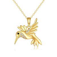wholesale 14k Gold Hummingbird Pendant Necklace With Sparkling Gems-14K Gold-Hummingbird Necklace