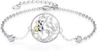 wholesale 925 Sterling Silver Tree of Life Bracelet with Yellow and Black Accents - Adjustable Size-Cat