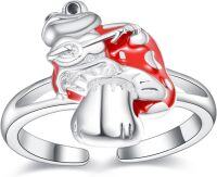 wholesale 925 Sterling Silver Red Stone Cute Mushroom Frog Ring Adjustable Funny Jewelry Gift-Vintage