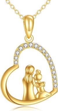 wholesale 14K Gold Mother Daughter Necklace - Real 58.5 Pure Gold Heart Pendant, Sensitive Skin Friendly, 16-18 Inch Chain, Meaningful Gift for Birthday Anniversary-Mother Daughter