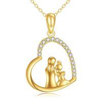wholesale 14k Mother And Daughter Love Pendant Necklace Wholesale With Lab Diamond Accent-Mother Daughter