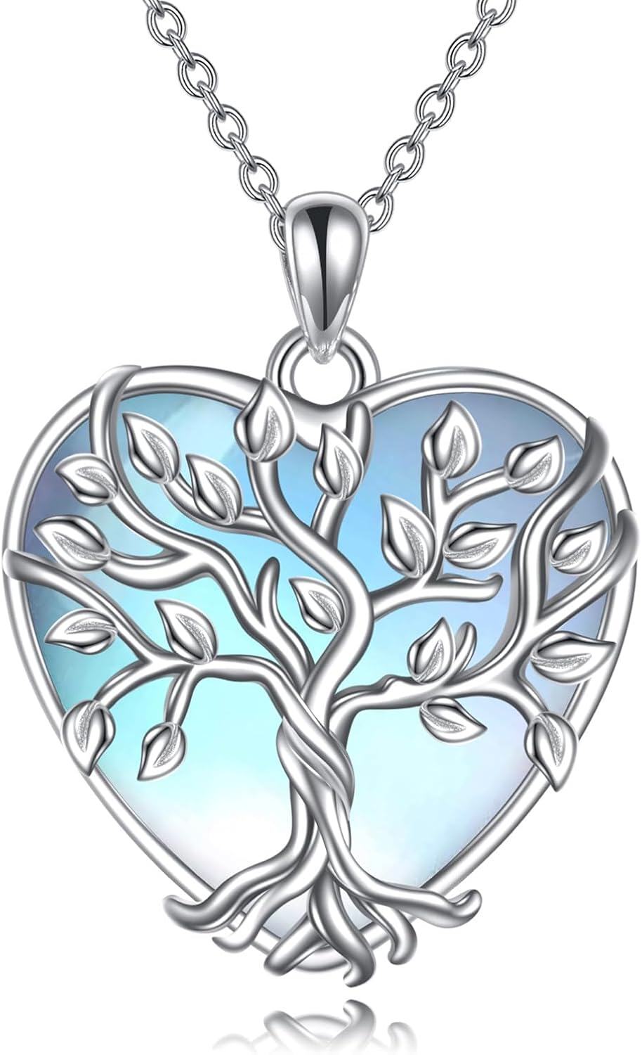 Sterling Silver Moonstone Filigree Teardrop Pendant Necklace for Women-L-Heart Tree of Life Moonstone Necklace