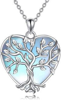 wholesale Sterling Silver Moonstone Filigree Teardrop Pendant Necklace for Women-L-Heart Tree of Life Moonstone Necklace