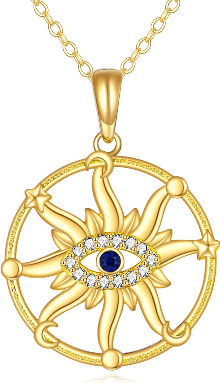 wholesale 14K Gold Evil Eye Pendant with Stars and Moon Necklace for Women-0-0