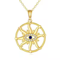 wholesale 10K Gold Evil Eye Pendant with Stars and Moon Necklace Wholesale for Women-Evil eye moon necklace
