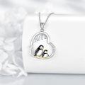 wholesale 925 Sterling Silver Penguin Family Heart Pendant Necklace with Snowflake and Cubic Zirconia Accents-0-3