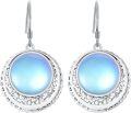 wholesale 925 Sterling Silver Blue Rainbow Moonstone Leverback Dangle Drop Earrings for Women-0-0
