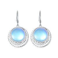 wholesale 925 Sterling Silver Blue Rainbow Moonstone Leverback Dangle Drop Earrings for Women-14-Boho Filigree Moonstone Earrings