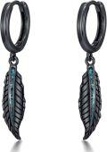 wholesale 925 Sterling Silver Black Feather Drop Earrings with Turquoise and Malachite Accents-0-0