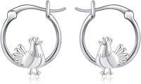 wholesale Sterling Silver Claddagh Owl Mushroom Chicken Cat Teddy Bear Otter Giraffe Goat Horse Hoop Earrings Mother s Day Jewelry-Chicken-silver