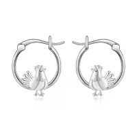 wholesale 925 Sterling Silver Gold Plated Hen Charm Hoop Earrings for Women Girls Mothers Day Gift-Chicken-silver