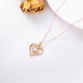wholesale 14K Rose Gold Double Heart Diamond Pendant Eternal Love Necklace for Women-0-3