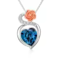 TOUPOP Sterling Silver Blue Crystal Healing Rose Flower Pendant Necklace-0-0