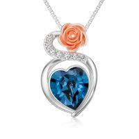 TOUPOP Sterling Silver Blue Crystal Healing Rose Flower Pendant Necklace-undefined