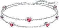 wholesale  Sterling Silver Heart Birthstone Anklet Bracelets for Women -07-Ruby Bracelet 7\"-9\"