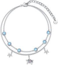 wholesale Sterling Silver Birthstone Women s Anklet Bracelets Infinity Butterfly Evil Eye Turtle Pineapple Starfish Heart-Turtle-Bracelet 7"-9"