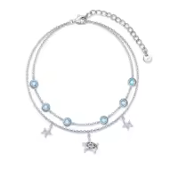 wholesale 925 Sterling Silver Birthstone Women s Anklet Bracelets Infinity Butterfly Evil Eye Turtle Pineapple Starfish Heart-Turtle-Bracelet 7"-9"