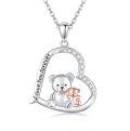 wholesale 925 Sterling Silver Heart Pendant with Teddy Bears and Cub Charm Necklaces Gifts for Women Girls Jewelry Love You Forever Engraved Chain 45cm Length-0-0