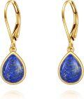 wholesale 14K Gold Blue Fire Opal Teardrop Dangle Lever Back Earrings for Women-0-5