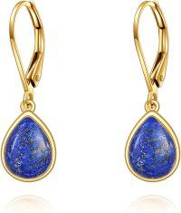 wholesale 14K Gold Lapis Lazuli Opal Amber Teardrop Leverback Earrings for Women-14k gold-lapis lazuli