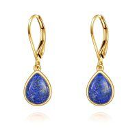 wholesale 14K Gold Blue Fire Opal Teardrop Dangle Lever Back Earrings for Women-14k gold-lapis lazuli