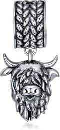 wholesale 925 Sterling Silver Highland Cow Head Pendant Charm Necklace  for Women Girls-0-0