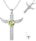 wholesale TOUPOP Cremation Jewelry Cross Urn Necklaces For Ashes For Women S925 Sterling Silver Wing Cross Memorial Keepsake Urn Pendant With Topaz Heart Crystal Engraved Forever In My Heart -0-0