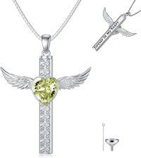 wholesale TOUPOP Cremation Jewelry Cross Urn Necklaces For Ashes For Women S925 Sterling Silver Wing Cross Memorial Keepsake Urn Pendant With Topaz Heart Crystal Engraved Forever In My Heart -undefined