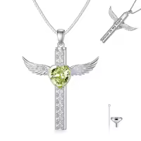 TOUPOP Sterling Silver Topaz Wing Cross Urn Pendant For Ashes-undefined