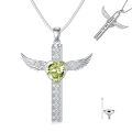 TOUPOP Sterling Silver Topaz Wing Cross Urn Pendant For Ashes-0-0