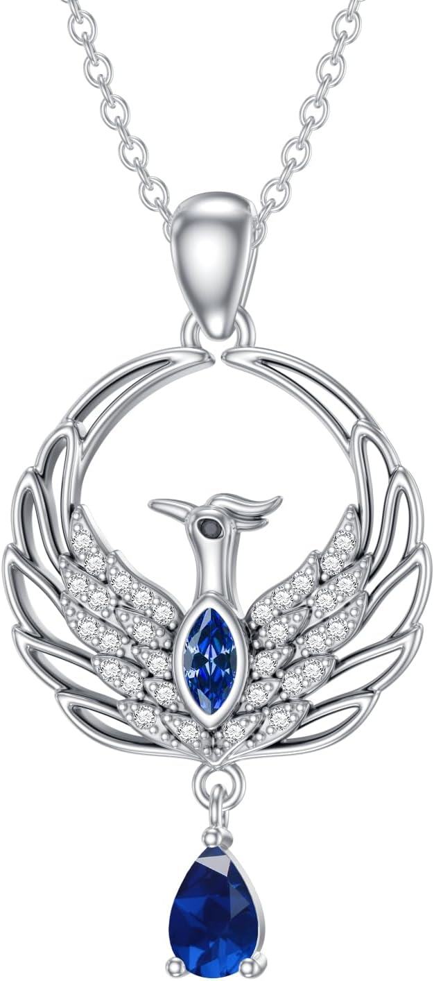 Metal Synthetic Stone Phoenix Necklace Nirvana Rebirth Pendant Gift for Women-September