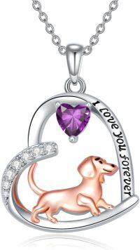 wholesale Sterling Silver Birthstone Dachshund Necklace Dog Lover Gift-1-02-February