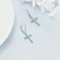 wholesale 925 Sterling Silver Cross Created Turquoise Drop Earrings Platinum Plated For Women-0-3