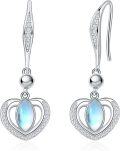 wholesale 925 Sterling Silver Blue Moonstone Double Heart Drop Earrings for Women-0-0