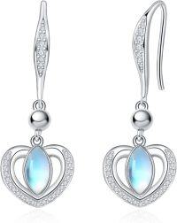 wholesale 925 Sterling Silver Blue Moonstone Double Heart Drop Earrings for Women-heart