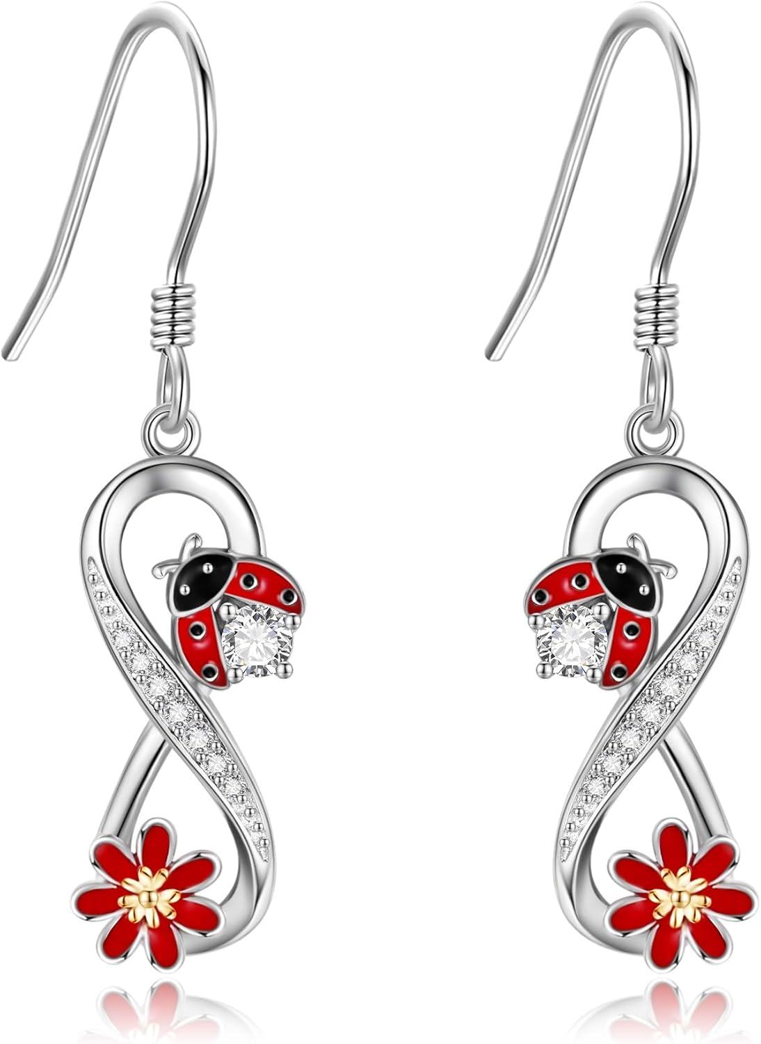 Sterling Silver Stone Ladybug Earrings Women s Infinity Earrings Gifts-0-0