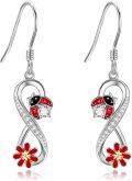 wholesale 925 Sterling Silver Red Flower Ladybug Drop Earrings for Women Gift Ideas-0-0