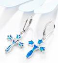 wholesale 925 Sterling Silver Blue Opal Flower Cross Drop Earrings for Women-0-1