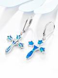 wholesale 925 Sterling Silver Blue Opal Flower Cross Drop Earrings for Women-0-1