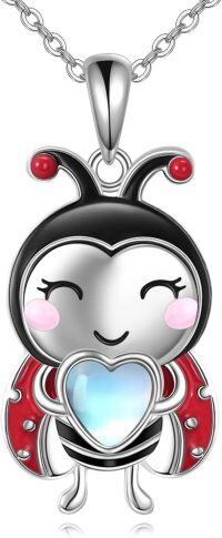 wholesale Sterling Silver April Birthstone Axolotl Heart Necklace for Women-Ladybug
