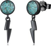 wholesale 925 Sterling Silver Lightning Bolt & Turquoise Studs with Abalone Shell Drops-Lightning Bolt