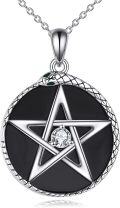 wholesale 925 Sterling Silver Black Onyx Pentagram Snake Pendant Necklace for Women Girls-0-0