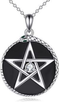 wholesale 925 Sterling Silver Black Onyx Pentagram Snake Pendant Necklace for Women Girls-Onyx Necklace